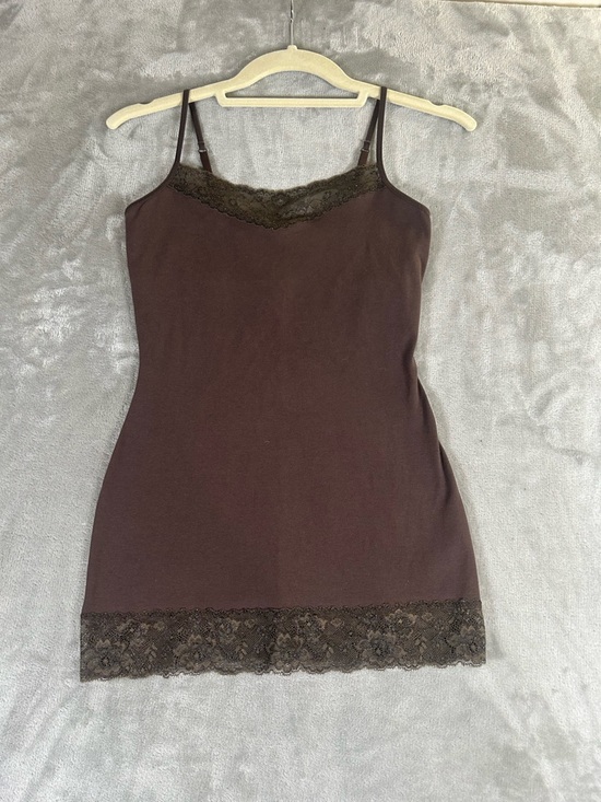 Express Tops - Express Lace Trim Slip Dress Cami - Dark Brown